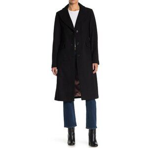$450 KATE SPADE wool blend notch collar coat BLACK TRENCH BLACK CLASSIC XL